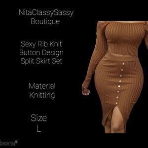 Brown Two Piece Skirt Set